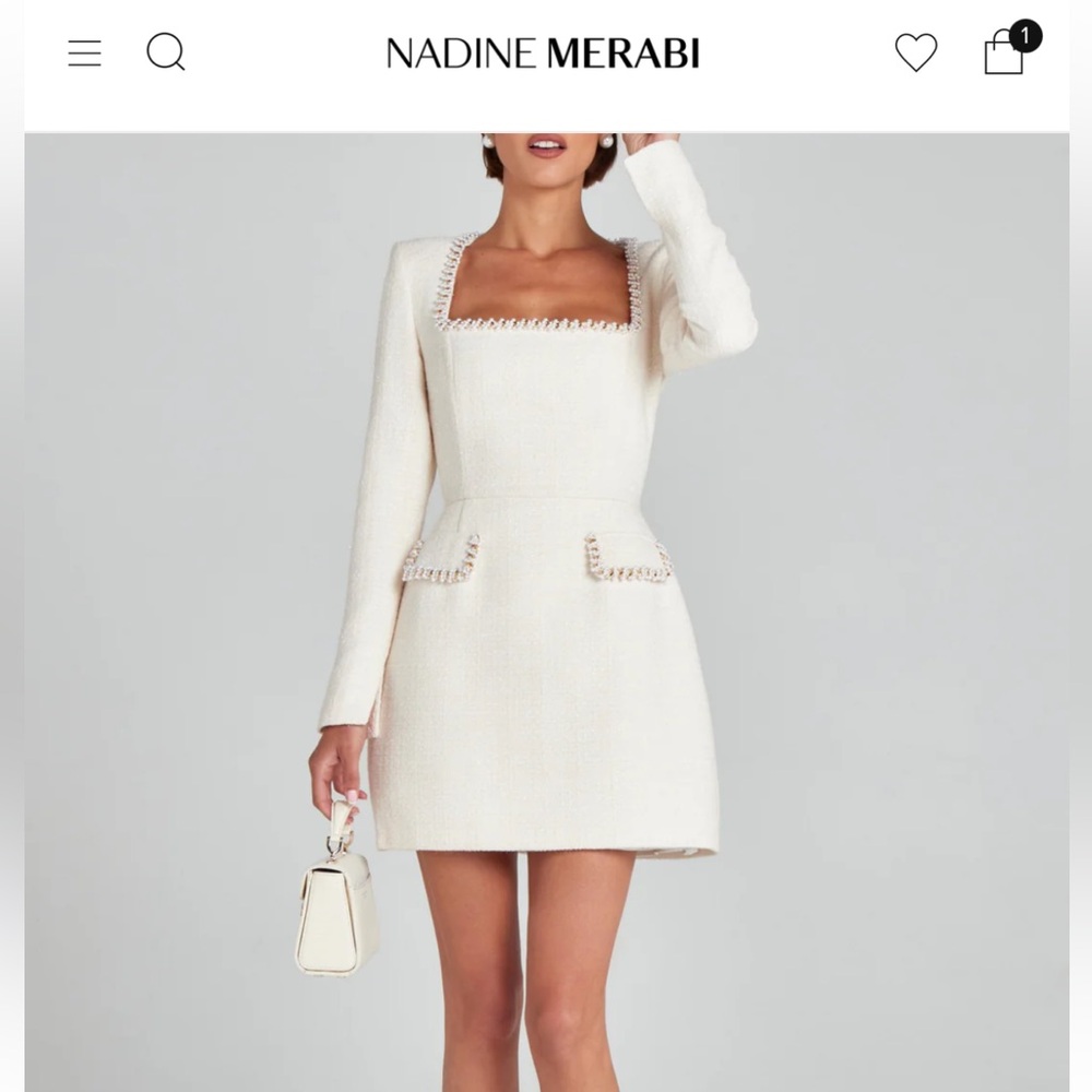 NADINE MERABI Elegant White Long Sleeve Dress